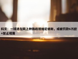 科贝：一球迷在网上种族歧视维尼修斯，或被罚款6万欧+禁止观赛