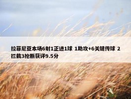 拉菲尼亚本场6射1正进1球 1助攻+6关键传球 2拦截3抢断获评9.5分