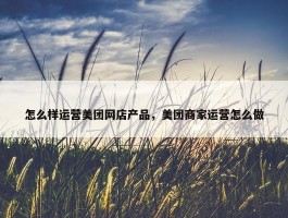 怎么样运营美团网店产品，美团商家运营怎么做