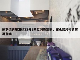 施罗德再爆发砍33分8助篮网胜灰熊，崔永熙河村勇辉再登场