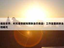 魔兽世界：时光徽章解除限制金价崩盘！工作室最新刷金地曝光