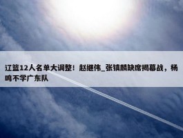 辽篮12人名单大调整！赵继伟_张镇麟缺席揭幕战，杨鸣不学广东队