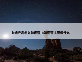 b端产品怎么做运营 b端运营主要做什么