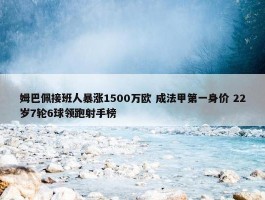 姆巴佩接班人暴涨1500万欧 成法甲第一身价 22岁7轮6球领跑射手榜