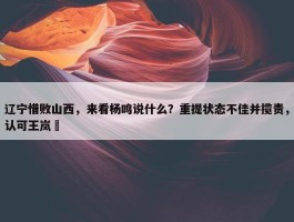 辽宁惜败山西，来看杨鸣说什么？重提状态不佳并揽责，认可王岚嵚