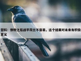 哲科：惨败之后战平荷兰不容易，这个结果对未来有积极意义