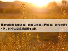 比北极鲶鱼家里还富！网曝又有官三代炫富：银行存款24亿，过个生日家里就给1.8亿