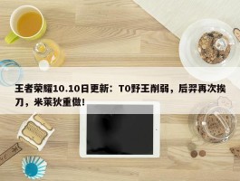 王者荣耀10.10日更新：T0野王削弱，后羿再次挨刀，米莱狄重做！