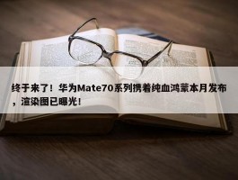 终于来了！华为Mate70系列携着纯血鸿蒙本月发布，渲染图已曝光！