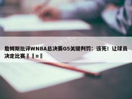 詹姆斯批评WNBA总决赛G5关键判罚：该死！让球员决定比赛🤬