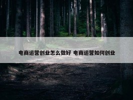 电商运营创业怎么做好 电商运营如何创业