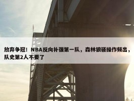 放弃争冠！NBA反向补强第一队，森林狼骚操作频出，队史第2人不要了