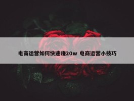 电商运营如何快速赚20w 电商运营小技巧