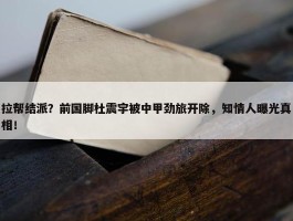 拉帮结派？前国脚杜震宇被中甲劲旅开除，知情人曝光真相！