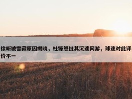 徐昕被雪藏原因揭晓，杜锋怒批其沉迷网游，球迷对此评价不一