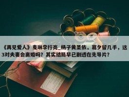 《再见爱人》麦琳李行亮_杨子黄圣依，葛夕留几手，这3对夫妻会离婚吗？其实结局早已剧透在先导片？