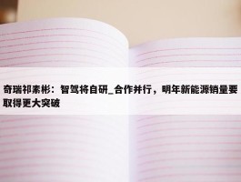 奇瑞祁素彬：智驾将自研_合作并行，明年新能源销量要取得更大突破