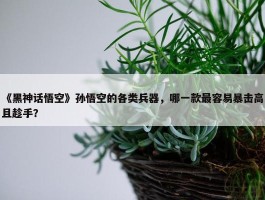 《黑神话悟空》孙悟空的各类兵器，哪一款最容易暴击高且趁手？