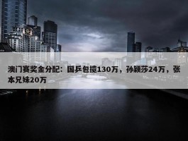 澳门赛奖金分配：国乒包揽130万，孙颖莎24万，张本兄妹20万