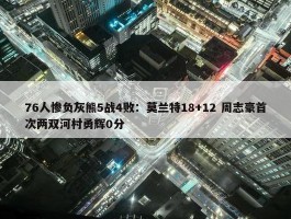 76人惨负灰熊5战4败：莫兰特18+12 周志豪首次两双河村勇辉0分