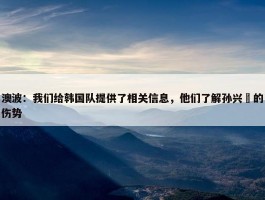 澳波：我们给韩国队提供了相关信息，他们了解孙兴慜的伤势