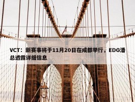 VCT：新赛事将于11月20日在成都举行，EDG潘总透露详细信息