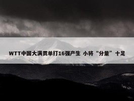 WTT中国大满贯单打16强产生 小将“分量”十足