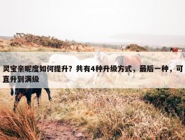 灵宝亲昵度如何提升？共有4种升级方式，最后一种，可直升到满级