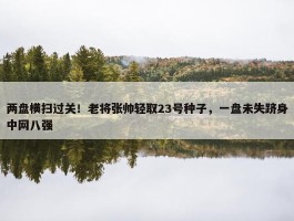 两盘横扫过关！老将张帅轻取23号种子，一盘未失跻身中网八强