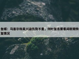 鲁媒：马塞尔和吴兴涵伤势不重，何时复出要看间歇期恢复情况