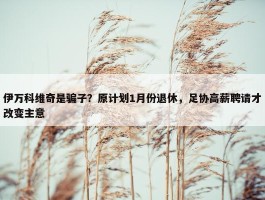 伊万科维奇是骗子？原计划1月份退休，足协高薪聘请才改变主意