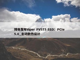 博帝发布Viper PV573 SSD：PCIe 5.0_主动散热设计