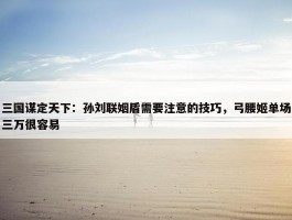 三国谋定天下：孙刘联姻盾需要注意的技巧，弓腰姬单场三万很容易