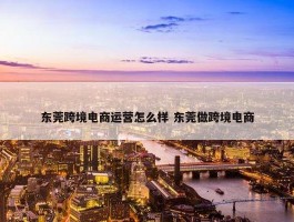 东莞跨境电商运营怎么样 东莞做跨境电商