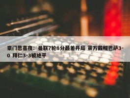 豪门悲喜夜：曼联7轮8分最差开局 莱万戴帽巴萨3-0 拜仁3-3被绝平