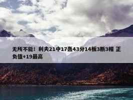 无所不能！利夫21中17轰43分14板3断3帽 正负值+19最高