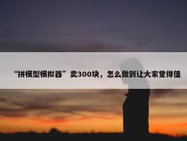 “拼模型模拟器”卖300块，怎么做到让大家觉得值