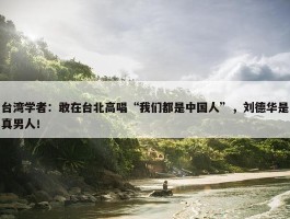 台湾学者：敢在台北高唱“我们都是中国人”，刘德华是真男人！