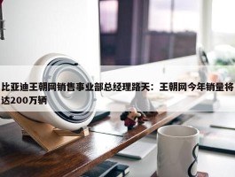 比亚迪王朝网销售事业部总经理路天：王朝网今年销量将达200万辆