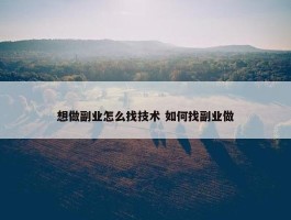 想做副业怎么找技术 如何找副业做