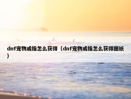 dnf宠物戒指怎么获得（dnf宠物戒指怎么获得图纸）