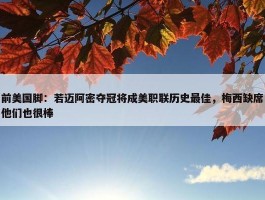 前美国脚：若迈阿密夺冠将成美职联历史最佳，梅西缺席他们也很棒