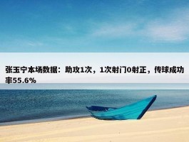 张玉宁本场数据：助攻1次，1次射门0射正，传球成功率55.6%