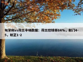 匈牙利vs荷兰半场数据：荷兰控球率84%，射门4-5，射正1-2