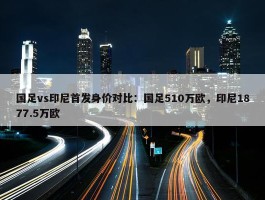 国足vs印尼首发身价对比：国足510万欧，印尼1877.5万欧