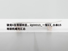 骁龙8至尊版将至，iQOO13_一加13_小米15等新机曝光汇总