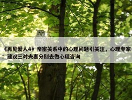 《再见爱人4》亲密关系中的心理问题引关注，心理专家：建议三对夫妻分别去做心理咨询