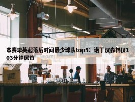 本赛季英超落后时间最少球队top5：诺丁汉森林仅103分钟居首