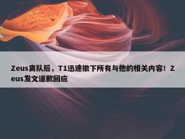 Zeus离队后，T1迅速撤下所有与他的相关内容！Zeus发文道歉回应