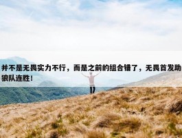 并不是无畏实力不行，而是之前的组合错了，无畏首发助狼队连胜！